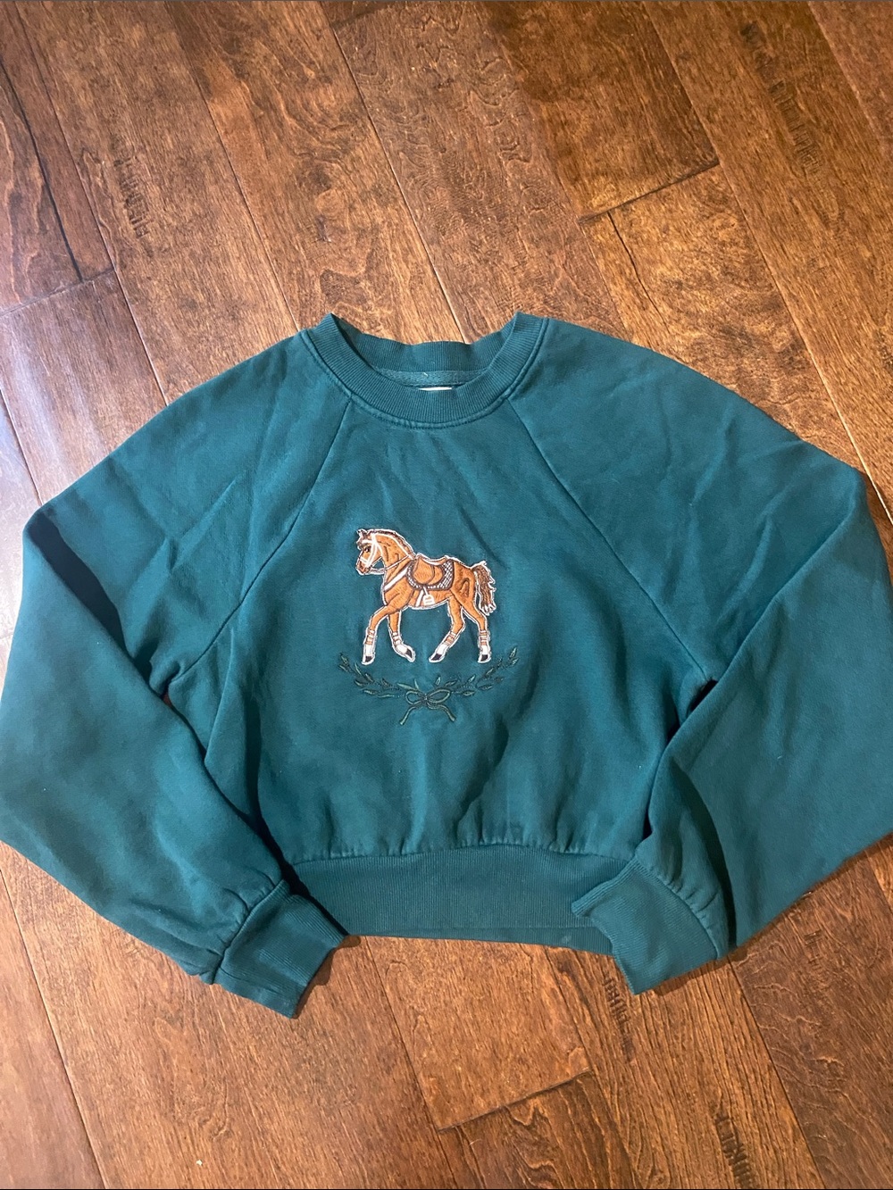 Maeve Sweatshirt Womens XS Green Horse Embroidered Equestrian Fleece Pullove